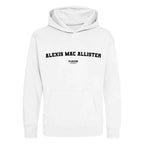 Alexis Mac Allister hoodie – white kids' hoodie with black Alexis Mac Allister letters and Players Couture logo on the chest