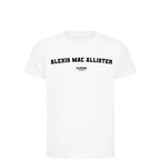Alexis Mac Allister t-shirt – white kids' t-shirt with black Alexis Mac Allister letters and Players Couture logo on the