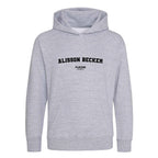 Alisson Becker hoodie – grey kids' hoodie with black Alisson Becker letters and Players Couture logo on the chest