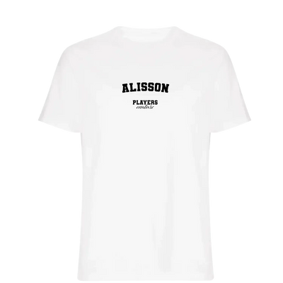 Alisson t-shirt – white men's t-shirt with black Alisson letters and Players Couture logo on the chest