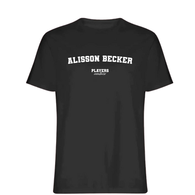 Alisson Becker t-shirt – black men's t-shirt with white Alisson Becker letters and Players Couture logo on the chest