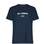 All Saints t-shirt – navy men's t-shirt with white All Saints letters and Players Couture logo on the chest
