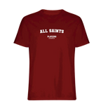 All Saints t-shirt – red men's t-shirt with white All Saints letters and Players Couture logo on the chest