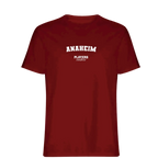 Anaheim t-shirt – red men's t-shirt with white Anaheim letters and Players Couture logo on the chest
