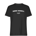 Andre Russell t-shirt – black men's t-shirt with white Andre Russell letters and Players Couture logo on the chest
