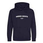 Andres Iniesta hoodie – navy kids' hoodie with white Andres Iniesta letters and Players Couture logo on the chest