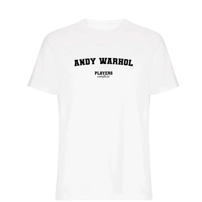 Andy Warhol t-shirt – white men's t-shirt with black Andy Warhol letters and Players Couture logo on the chest