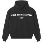 Anne Sophie Mathis hoodie – black men's hoodie with white Anne Sophie Mathis letters and Players Couture logo on the chest