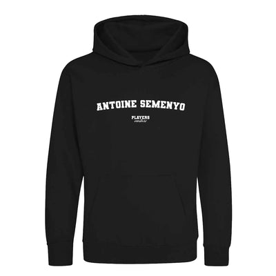 Antoine Semenyo hoodie – black kids' hoodie with white Antoine Semenyo letters and Players Couture logo on the chest