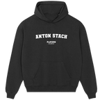 Anton Stach hoodie – black men's hoodie with white Anton Stach letters and Players Couture logo on the chest