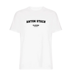 Anton Stach t-shirt – white men's t-shirt with black Anton Stach letters and Players Couture logo on the chest