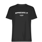 Appreciate It t-shirt – black men's t-shirt with white Appreciate It letters and Players Couture logo on the chest