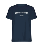 Appreciate It t-shirt – navy men's t-shirt with white Appreciate It letters and Players Couture logo on the chest