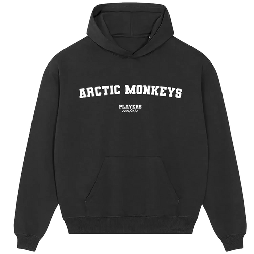 Arctic Monkeys hoodie – black men's hoodie with white Arctic Monkeys letters and Players Couture logo on the chest
