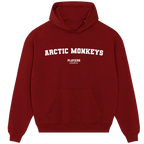 Arctic Monkeys hoodie – red men's hoodie with white Arctic Monkeys letters and Players Couture logo on the chest