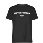 Aretha Franklin t-shirt – black men's t-shirt with white Aretha Franklin letters and Players Couture logo on the chest