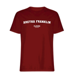 Aretha Franklin t-shirt – red men's t-shirt with white Aretha Franklin letters and Players Couture logo on the chest