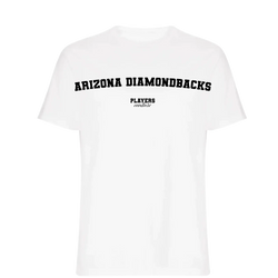 Arizona Diamondbacks t-shirt – white men's t-shirt with black Arizona Diamondbacks letters and Players Couture logo on the