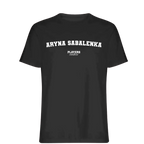 Aryna Sabalenka t-shirt – black men's t-shirt with white Aryna Sabalenka letters and Players Couture logo on the chest