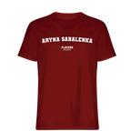 Aryna Sabalenka t-shirt – red men's t-shirt with white Aryna Sabalenka letters and Players Couture logo on the chest