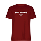 Asha Bhosale t-shirt – red men's t-shirt with white Asha Bhosale letters and Players Couture logo on the chest