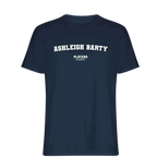Ashleigh Barty t-shirt – navy men's t-shirt with white Ashleigh Barty letters and Players Couture logo on the chest