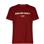 Ashleigh Barty t-shirt – red men's t-shirt with white Ashleigh Barty letters and Players Couture logo on the chest