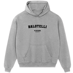 Gray Players Couture men's casual hoodie with 'Balotelli' text and front kangaroo pocket