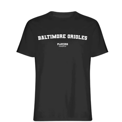 Baltimore Orioles t-shirt – black men's t-shirt with white Baltimore Orioles letters and Players Couture logo on the chest