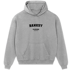 Banksy hoodie – grey men's hoodie with black Banksy letters and Players Couture logo on the chest
