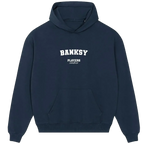 Banksy hoodie – navy men's hoodie with white Banksy letters and Players Couture logo on the chest