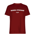 Barbra Streisand t-shirt – red men's t-shirt with white Barbra Streisand letters and Players Couture logo on the chest