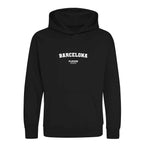 Barcelona hoodie – black kids' hoodie with white Barcelona letters and Players Couture logo on the chest