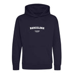 Barcelona hoodie – navy kids' hoodie with white Barcelona letters and Players Couture logo on the chest