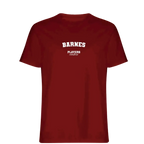 Barnes t-shirt – red men's t-shirt with white Barnes letters and Players Couture logo on the chest
