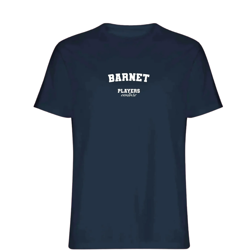 Barnet t-shirt – navy men's t-shirt with white Barnet letters and Players Couture logo on the chest