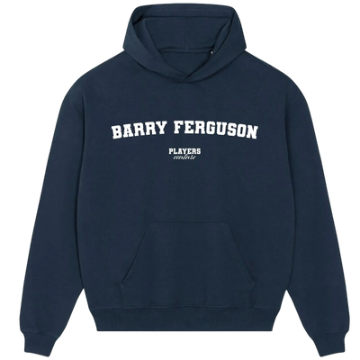 Barry Ferguson hoodie – navy men's hoodie with white Barry Ferguson letters and Players Couture logo on the chest