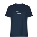 Batty t-shirt – navy men's t-shirt with white Batty letters and Players Couture logo on the chest