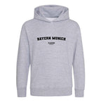 Bayern Munich hoodie – grey kids' hoodie with black Bayern Munich letters and Players Couture logo on the chest