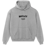 Bayley hoodie – grey men's hoodie with black Bayley letters and Players Couture logo on the chest