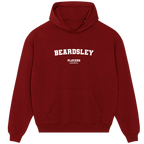 Beardsley hoodie – red men's hoodie with white Beardsley letters and Players Couture logo on the chest