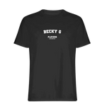 Becky G t-shirt – black men's t-shirt with white Becky G letters and Players Couture logo on the chest