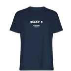 Becky G t-shirt – navy men's t-shirt with white Becky G letters and Players Couture logo on the chest