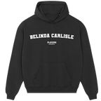 Belinda Carlisle hoodie – black men's hoodie with white Belinda Carlisle letters and Players Couture logo on the chest