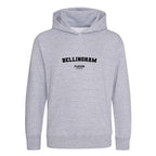 Bellingham hoodie – grey kids' hoodie with black Bellingham letters and Players Couture logo on the chest
