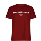 Bernhard Langer t-shirt – red men's t-shirt with white Bernhard Langer letters and Players Couture logo on the chest