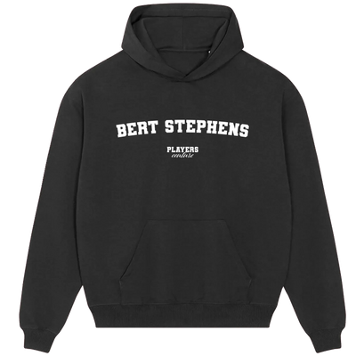Bert Stephens hoodie – black men's hoodie with white Bert Stephens letters and Players Couture logo on the chest