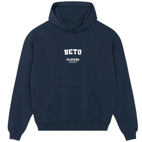 Beto hoodie – navy men's hoodie with white Beto letters and Players Couture logo on the chest
