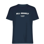 Bill Shankly t-shirt – navy men's t-shirt with white Bill Shankly letters and Players Couture logo on the chest