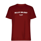 Billie Holiday t-shirt – red men's t-shirt with white Billie Holiday letters and Players Couture logo on the chest